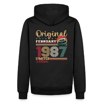 Cadeau d'anniversaire 38 ans Homme Original Février 1987 - Sweat à capuche Premium bio Homme - noir - Dos - Nico (187cm)