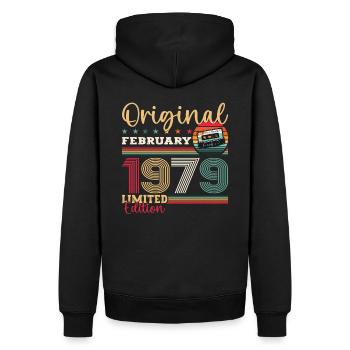 46ème anniversaire cadeau mari Original février 1979 - Sweat à capuche Premium bio Homme - noir - Dos - Nico (187cm)