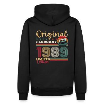 Cadeau d'anniversaire 36 ans Homme Original Février 1989 - Sweat à capuche Premium bio Homme - noir - Dos - Nico (187cm)