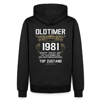 44. Geburtstag Oldtimer Jahrgang 1981 - Männer Premium Bio Hoodie - Schwarz - Hinten - Nico (187cm)