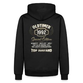 33. Geburtstag Oldtimer März 1992 Jahrgang 92 - Männer Premium Bio Hoodie - Schwarz - Hinten - Nico (187cm)