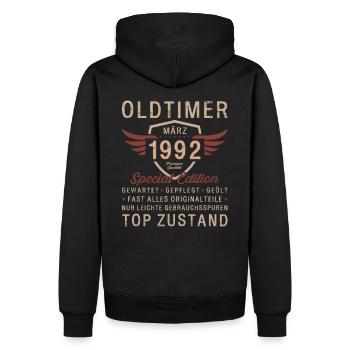 33rd Birthday Oldtimer March 1992 Vintage 92 - Men’s Premium Organic Hoodie - black - Back - Nico (187cm)