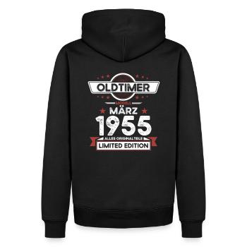 70. Geburtstag Oldtimer März Jahrgang 1955 - Männer Premium Bio Hoodie - Schwarz - Hinten - Nico (187cm)