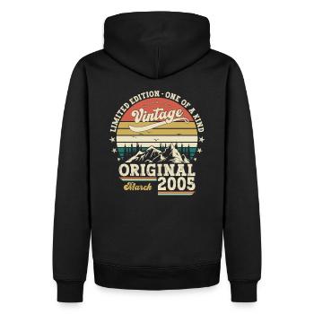 Cadeau 20e anniversaire homme vintage mars 2005 - Sweat à capuche Premium bio Homme - noir - Dos - Nico (187cm)