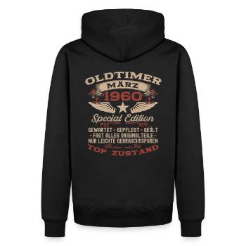 65. Geburtstag Oldtimer März Jahrgang 1960 - Männer Premium Bio Hoodie - Schwarz - Hinten - Nico (187cm)