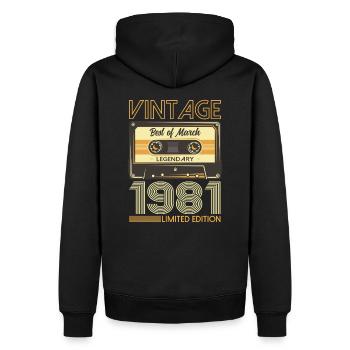 44ème anniversaire cadeau mari cassette mars 1981 - Sweat à capuche Premium bio Homme - noir - Dos - Nico (187cm)