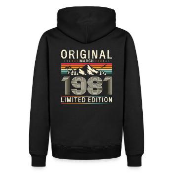 44ème anniversaire cadeau mari Original mars 1981 - Sweat à capuche Premium bio Homme - noir - Dos - Nico (187cm)