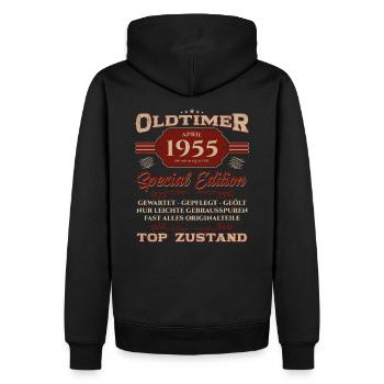 70. Geburtstag Oldtimer April Jahrgang 1955 - Männer Premium Bio Hoodie - Schwarz - Hinten - Nico (187cm)