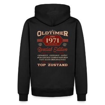 55. Geburtstag Oldtimer April Jahrgang 1971 - Männer Premium Bio Hoodie - Schwarz - Hinten - Nico (187cm)