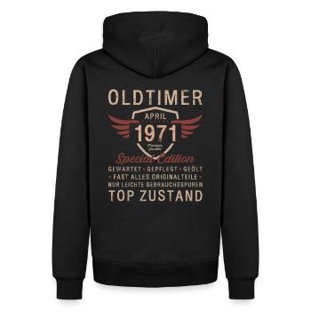 55. Geburtstag Oldtimer April Jahrgang 1971 - Männer Premium Bio Hoodie - Schwarz - Hinten - Nico (187cm)