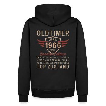 60. Geburtstag Oldtimer April Jahrgang 1966 - Männer Premium Bio Hoodie - Schwarz - Hinten - Nico (187cm)