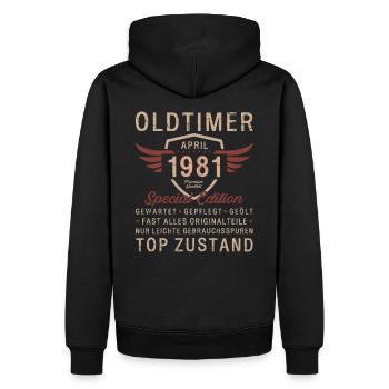 44. Geburtstag Oldtimer April Jahrgang 1981 - Männer Premium Bio Hoodie - Schwarz - Hinten - Nico (187cm)