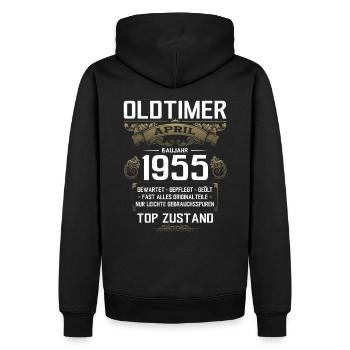 70. Geburtstag Oldtimer April Jahrgang 1955 - Männer Premium Bio Hoodie - Schwarz - Hinten - Nico (187cm)