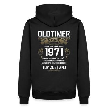 55. Geburtstag Oldtimer April Jahrgang 1971 - Männer Premium Bio Hoodie - Schwarz - Hinten - Nico (187cm)