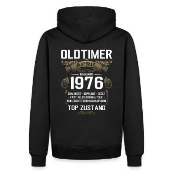 50. Geburtstag Oldtimer April Jahrgang 1976 - Männer Premium Bio Hoodie - Schwarz - Hinten - Nico (187cm)