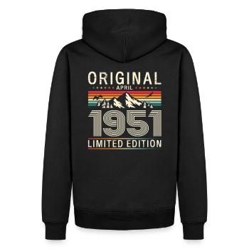 75e anniversaire Original Avril Né en 1951 - Sweat à capuche Premium bio Homme - noir - Dos - Nico (187cm)