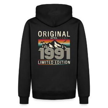 34ème anniversaire cadeau mari Original avril 1991 - Sweat à capuche Premium bio Homme - noir - Dos - Nico (187cm)