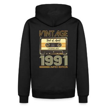 34ème anniversaire cassette cadeau mari avril 1991 - Sweat à capuche Premium bio Homme - noir - Dos - Nico (187cm)