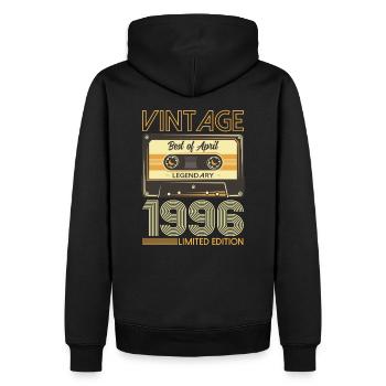 30ème anniversaire Cadeau Homme Cassette Avril 1996 - Sweat à capuche Premium bio Homme - noir - Dos - Nico (187cm)