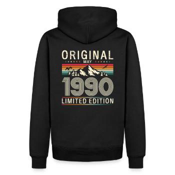35ème anniversaire cadeau mari Original mai 1990 - Sweat à capuche Premium bio Homme - noir - Dos - Nico (187cm)