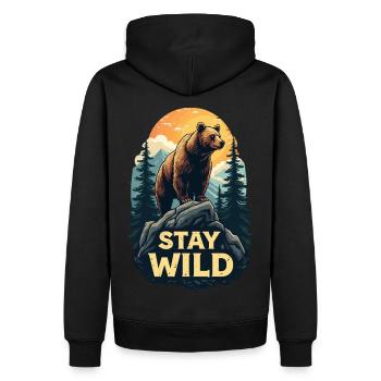 Ours Restez sauvage - Sweat à capuche Premium bio Homme - noir - Dos - Nico (187cm)