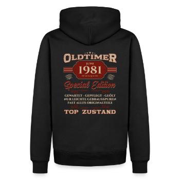 44. Geburtstag Oldtimer Juni Jahrgang 1981 - Männer Premium Bio Hoodie - Schwarz - Hinten - Nico (187cm)