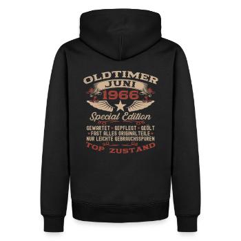 60. Geburtstag Oldtimer Juni Jahrgang 1966 - Männer Premium Bio Hoodie - Schwarz - Hinten - Nico (187cm)