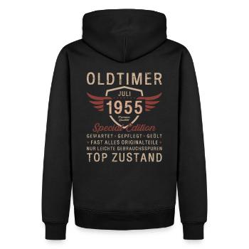 70. Geburtstag Oldtimer Juli Jahrgang 1955 - Männer Premium Bio Hoodie - Schwarz - Hinten - Nico (187cm)