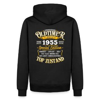 70. Geburtstag Oldtimer Juli Jahrgang 1955 - Männer Premium Bio Hoodie - Schwarz - Hinten - Nico (187cm)