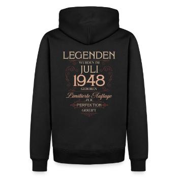 77e anniversaire Légende July Né en 1948 - Sweat à capuche Premium bio Homme - noir - Dos - Nico (187cm)