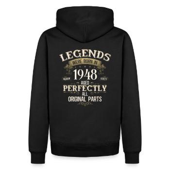 Légende du 77e anniversaire née en 1948 - Sweat à capuche Premium bio Homme - noir - Dos - Nico (187cm)