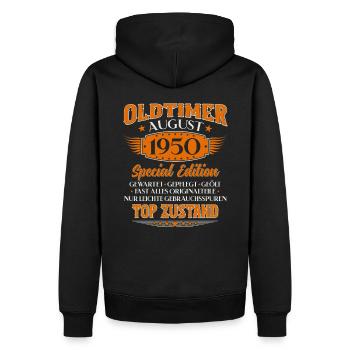 75ème Anniversaire Oldtimer Août Vintage 1950 - Sweat à capuche Premium bio Homme - noir - Dos - Nico (187cm)
