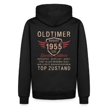 70. Geburtstag Oldtimer August Jahrgang 1955 - Männer Premium Bio Hoodie - Schwarz - Hinten - Nico (187cm)