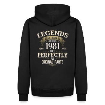 44e anniversaire Légende August Né en 1981 - Sweat à capuche Premium bio Homme - noir - Dos - Nico (187cm)