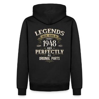 77e anniversaire Légende August Né en 1948 - Sweat à capuche Premium bio Homme - noir - Dos - Nico (187cm)