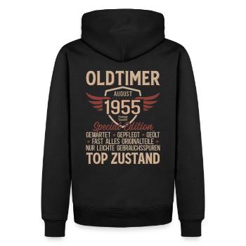 70. Geburtstag Oldtimer August Jahrgang 1955 - Männer Premium Bio Hoodie - Schwarz - Hinten - Nico (187cm)