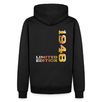 Légende du 77e anniversaire née en 1948 - Sweat à capuche Premium bio Homme - noir - Dos - Nico (187cm)