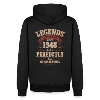77e anniversaire Légende August Né en 1948 - Sweat à capuche Premium bio Homme - noir - Dos - Nico (187cm)