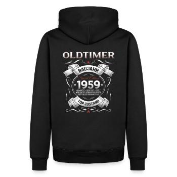 66. Geburtstag Mann Oldtimer Jahrgang 1959 - Männer Premium Bio Hoodie - Schwarz - Hinten - Nico (187cm)
