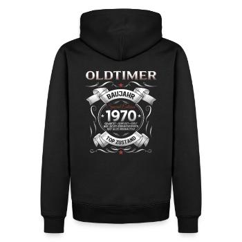 55. Geburtstag Mann Oldtimer Jahrgang 1970 - Männer Premium Bio Hoodie - Schwarz - Hinten - Nico (187cm)