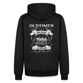 40. Geburtstag Mann Oldtimer Jahrgang 1986 - Männer Premium Bio Hoodie - Schwarz - Hinten - Nico (187cm)
