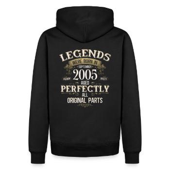 Cadeau 20ème Anniversaire Légende Septembre 2005 - Sweat à capuche Premium bio Homme - noir - Dos - Nico (187cm)