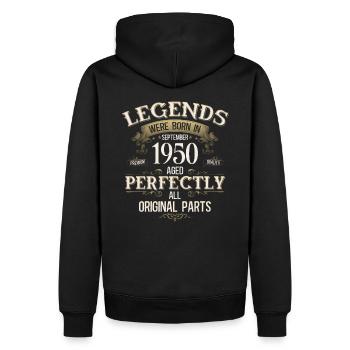 Cadeau 75ème Anniversaire Légende Septembre 1950 - Sweat à capuche Premium bio Homme - noir - Dos - Nico (187cm)