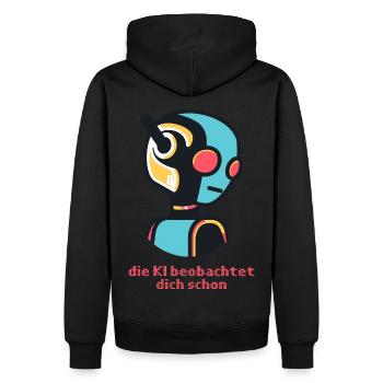 Die KI Beobachtet Dich Schon - dunkel^ - Männer Premium Bio Hoodie - Schwarz - Hinten - Nico (187cm)
