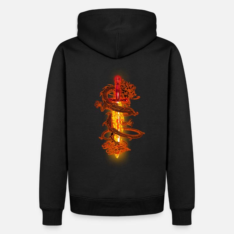 DRAGON, ÉPÉE, FEU, DRAGON - Sweat à capuche Premium bio Homme - noir