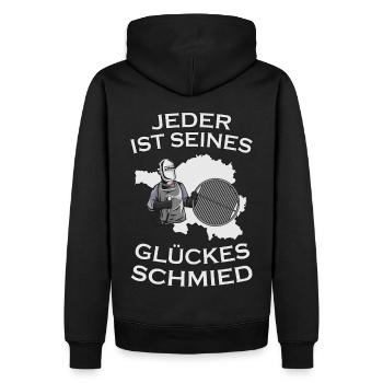 Saarland Schwenker - seines Glückes Schmied - Männer Premium Bio Hoodie - Schwarz - Hinten - Nico (187cm)