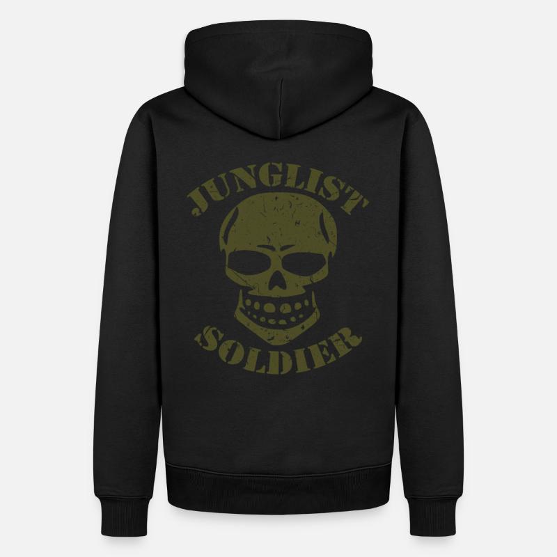 DNB Junglist Soldier Skull Drum n Bass 90s Vert - Sweat à capuche Premium bio Homme - noir