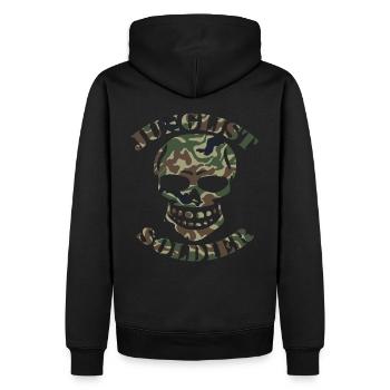 DNB Junglist Soldier Skull Drum n Bass 90s Camo - Men’s Premium Organic Hoodie - black - Back - Nico (187cm)