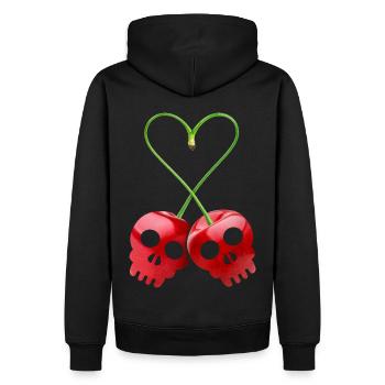 Cherry-Kirsche Totenkopf, Herzkirsche Valentinstag - Männer Premium Bio Hoodie - Schwarz - Hinten - Nico (187cm)