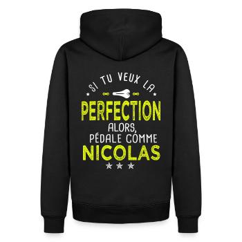 Nicolas si tu veux la perfection à vélo cycliste - Sweat à capuche Premium bio Homme - noir - Dos - Nico (187cm)